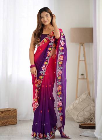 Attrective These Party Wear Saree in Fine Dual Shaded Colored.These Saree Are Georgette And Blouse is Georgette Fabricated.Its Beautified With Pedding Color Printed With Designer Embroidery Work.