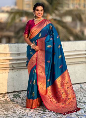 Attrective These Party Wear Saree in Fine Colored.These Saree And Blouse is Fabricated On Soft Silk.Its Beautified With Weaving Jacquard Meenakari Designer.