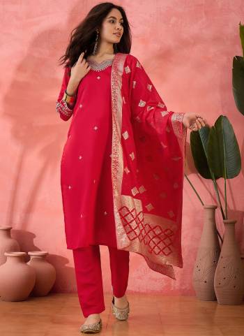 Garb These Beautiful Looking Readymade Suits With Dupatta.These Suit is Fabricated On Top Are Roman Silk And Bottom Are Roman Silk And Jacquard Dupatta .Its Beautified With Wevon Designer, Embroidery Work.