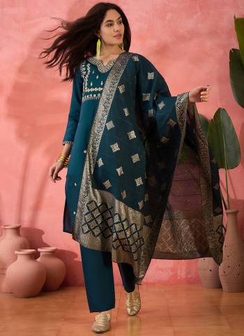 Garb These Beautiful Looking Readymade Suits With Dupatta.These Suit is Fabricated On Top Are Roman Silk And Bottom Are Roman Silk And Jacquard Dupatta .Its Beautified With Wevon Designer, Embroidery Work.
