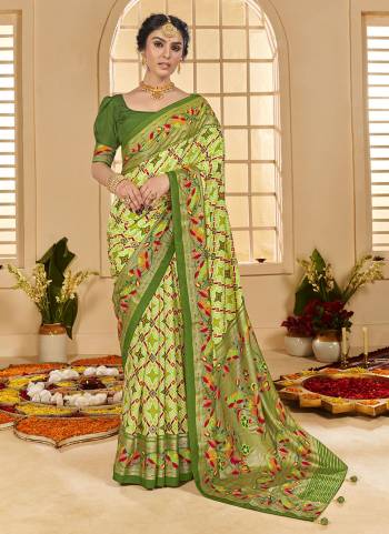  Looking These Party Wear Saree in Fine Colored.These Saree And Blouse is Fabricated On Cotton Silk Pair.Its Beautified With Wevon Jari Border Pallu Designer With Ikkat Printed.
