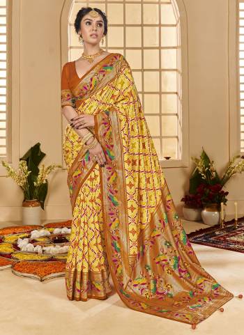  Looking These Party Wear Saree in Fine Colored.These Saree And Blouse is Fabricated On Cotton Silk Pair.Its Beautified With Wevon Jari Border Pallu Designer With Ikkat Printed.