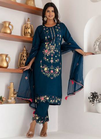 Garb These Beautiful Looking Readymade Suits With Dupatta.These Suit is Fabricated On Top Are Viscose Silk And Bottom Are Viscose Silk And Organza Dupatta .Its Beautified With Designer Thread Embroidery,Hand Work.