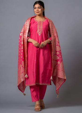 Attrective Looking These Beautiful Looking Readymade Suits.These Top Are Viscose Chanderi And Bottom Are Viscose Chanderi And Dupatta Jacquard Fabricated.Its Beautified With Designer Embroidery Work.