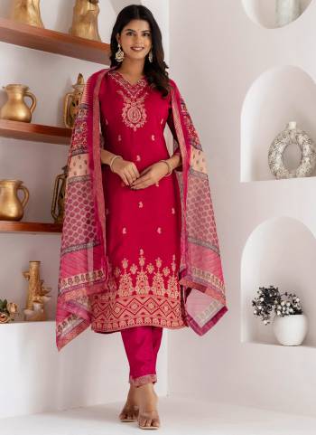 Attrective These Beautiful Looking Readymade Suits With Dupatta.These Suit is Fabricated On Top Are Viscose Jacquard Silk And Bottom Are Viscose Silk And Organza Dupatta .Its Beautified With Wevon Jacquard Designer With Hand Work,Printed Dupatta.