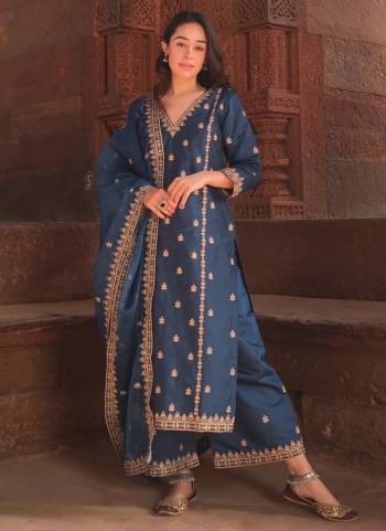 Garb These Beautiful Party Wear Designer Readymade Suits.These Top And Bottom Are Viscose Silk And Dupatta is Fabricated On Chanderi.Its Beautified With Designer Embroidery Work.