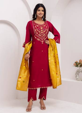 Attrective These Beautiful Looking Readymade Suits With Dupatta.These Suit is Fabricated On Top Are Viscose Silk And Bottom Are Viscose Silk And Jacquard Silk Dupatta .Its Beautified With Designer Embroidery With Hand Work,Wevon Jacquard Dupatta.