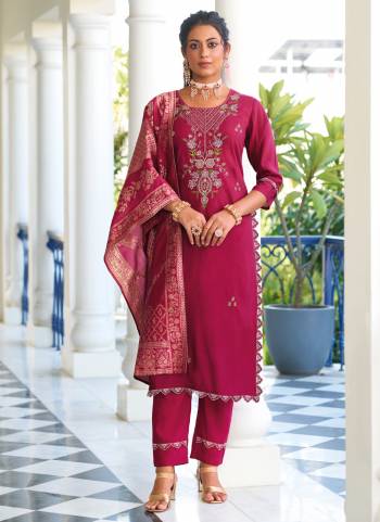 Attrective These Beautiful Looking Readymade Suits With Dupatta.These Suit is Fabricated On Top Are Viscose Silk And Bottom Are Viscose Silk And Jacquard Silk Dupatta .Its Beautified With Designer Embroidery With Hand Work,Wevon Jacquard Dupatta.