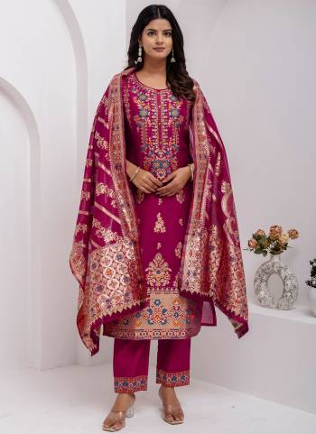 Garb These Beautiful Looking Readymade Suits With Dupatta.These Suit is Fabricated On Top Are Jacquard Silk And Bottom Are Jacquard Silk And Jacquard Silk Dupatta .Its Beautified With Wevon Jacquard Designer With Hand Work.