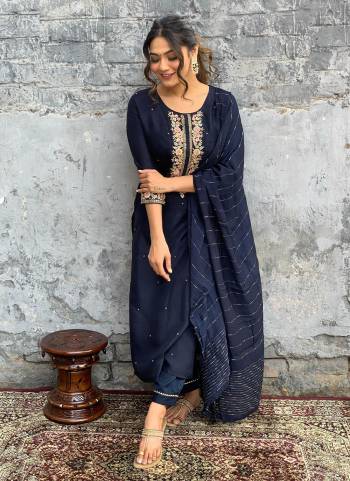 Attrective Looking These Beautiful Looking Readymade Suits.These Top And Bottom Are Viscose Chanderi And Dupatta Jacquard Fabricated.Its Beautified With Designer Embroidery Work.