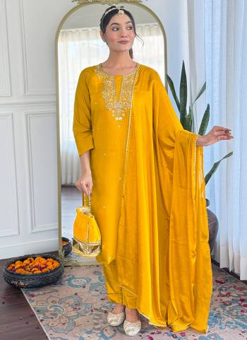 Attrective Looking These Beautiful Looking Readymade Suits.These Top And Bottom Are Viscose Chanderi And Dupatta Nylon Chinon Fabricated.Its Beautified With Designer Embroidery Work.