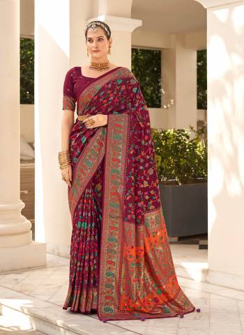 Garb These Party Wear Saree in Fine Colored.These Saree And Blouse is Fabricated On Velvet Tussar Silk Pair.Its Beautified With Wevon Jari Designer With Floral Printed.