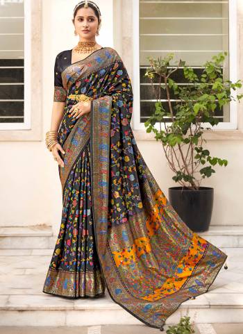 Garb These Party Wear Saree in Fine Colored.These Saree And Blouse is Fabricated On Velvet Tussar Silk Pair.Its Beautified With Wevon Jari Designer With Floral Printed.