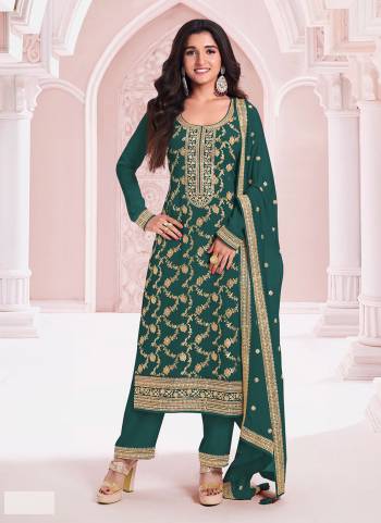 Rama colored Pakistani Suit is prettified with Embroidery work,Sequence Work And Zari as shown which makes it appear classy. This top is made of Pure Jacquard Viscos fabric which is accompanied with Santoon Bottom,Santoon Inner and Chinon dupatta. Women can buy this suit to wear for their parties and functions.