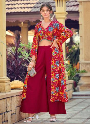 Attractive Looking These Indo Western Dress in Fine Colored Pair With Bottom And Shrug.These Top Are Silk And Shrug Are Fabricated On Silk Pair With Silk Bottom.Its Beautified With Designer Printed,Hand Work.