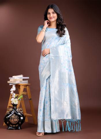 Looking These Party Wear Saree in Fine Colored.These Saree And Blouse is Fabricated On Linen Cotton.Its Beautified With Weavon Jacquard Designer.