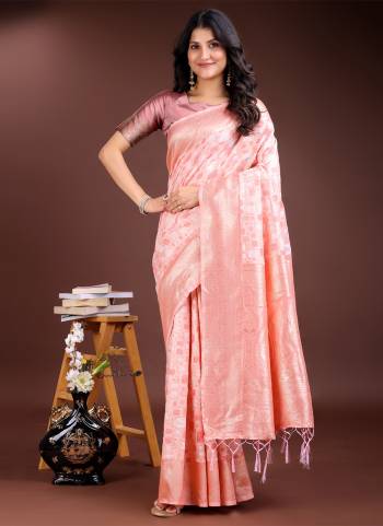 Looking These Party Wear Saree in Fine Colored.These Saree And Blouse is Fabricated On Linen Cotton.Its Beautified With Weavon Jacquard Designer.