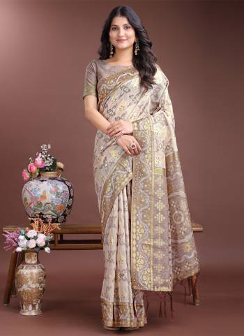 Looking These Party Wear Saree in Fine Colored.These Saree And Blouse is Fabricated On Linen Cotton.Its Beautified With Weavon Jacquard Designer.