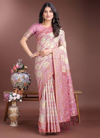 Looking These Party Wear Saree in Fine Colored.These Saree And Blouse is Fabricated On Linen Cotton.Its Beautified With Weavon Jacquard Designer.