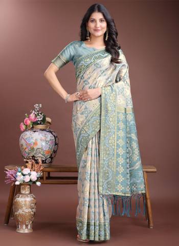 Looking These Party Wear Saree in Fine Colored.These Saree And Blouse is Fabricated On Linen Cotton.Its Beautified With Weavon Jacquard Designer.