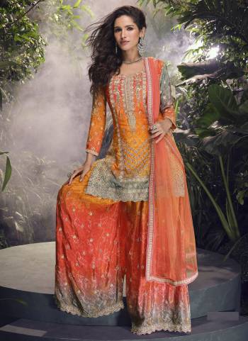 Garb These Party Wear Designer Plazzo Suits in Fine Colored Pair With Dupatta.These Top Are Chinon And Dupatta Are Fabricated On Net Pair With Chinon Bottom.Its Beautified With Printed,Designer Embroidery Work
