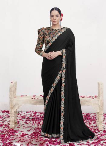 Look Attractive These Designer Party Wear Saree in Fine Colored.These Saree Are Crepe Satin Silk And Blouse Brocade Jacquard is Fabricated.Its Beautified Fancy Desiger Work.