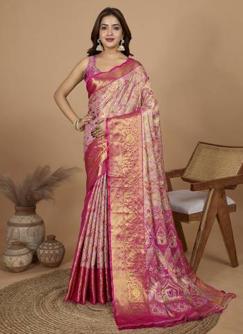 Garb This Partywear Saree Paired With Blouse.This Saree And Blouse Are Soft Silk Based Fabric With Heavy Wevon Jari Rich Pallu Designer. Buy This Pretty Saree Now.