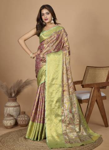 Garb This Partywear Saree Paired With Blouse.This Saree And Blouse Are Soft Silk Based Fabric With Heavy Wevon Jari Rich Pallu Designer. Buy This Pretty Saree Now.