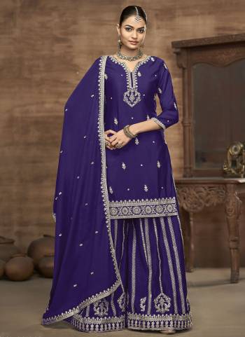 Looking These Beautiful Looking Fine Color Plazzo Suits.These Top Are Chinon And Dupatta Are Chinon And Bottom Chinon Fabricated.Its Beautified With Designer Embroidery Work.