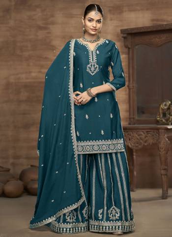 Looking These Beautiful Looking Fine Color Plazzo Suits.These Top Are Chinon And Dupatta Are Chinon And Bottom Chinon Fabricated.Its Beautified With Designer Embroidery Work.