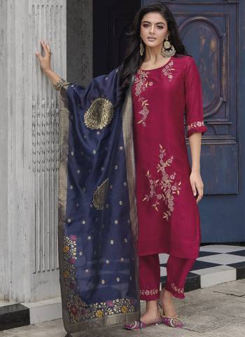 Garb These Beautiful Looking Readymade Suits With Dupatta.These Suit is Fabricated On Top Are Viscose Silk And Bottom Are Viscose Silk And Jacquard Silk Dupatta .Its Beautified With Designer Thread Embroidery,Hand Work,Wevon Dupatta.