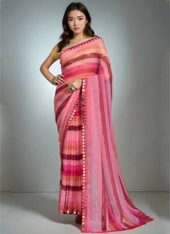 Garb These Party Wear Saree in Fine Colored.These Saree Are Chiffon And Blouse is Jari Brocade Fabricated.Its Beautified With Designer Lariya Printed With Mirror Cut Work.