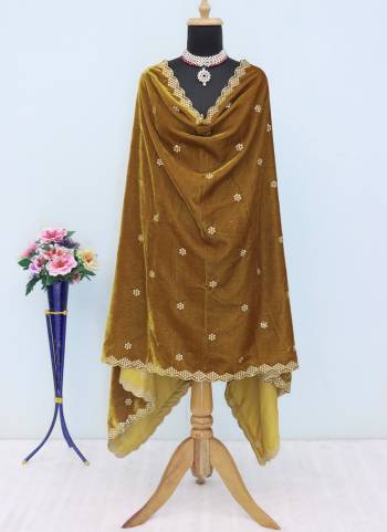 Grab These Beautiful Colored Ethnic Dupatta.This Dupatta is Fabricated On Beautiful Velvet Fabric . It Is Beautified With Beautiful Designer Sequance Embroidery Cut Work.