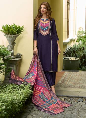 Attractive These Beautiful Looking Readymade Suits.These Top And Bottom Are Vichitra Silk And Dupatta Are Jacquard Silk Fabricated.Its Beautified  With Disigner Printed With Hand Work.
