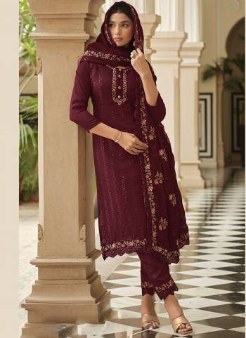 Attractive Looking These Party Wear Suit in Fine Colored Pair With Bottom And Dupatta.These Top Are Chinon And Dupatta Are Fabricated On Chinon Pair With Chinon Bottom.Its Beautified With Designe Heavy Multy Thread Embroidery Work.