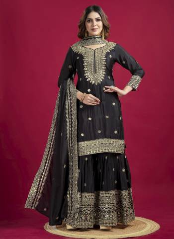 Attrective These Beautiful Looking Readymade Sharara Suits.These Top And Bottom is Fabricated On Chinon And Chinon Dupatta.Its Beautified With Designer Sequance Embroidery Work .