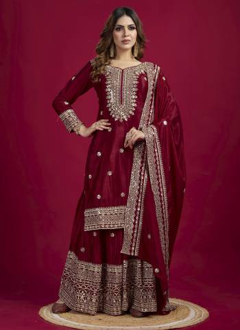 Attrective These Beautiful Looking Readymade Sharara Suits.These Top And Bottom is Fabricated On Chinon And Chinon Dupatta.Its Beautified With Designer Sequance Embroidery Work .