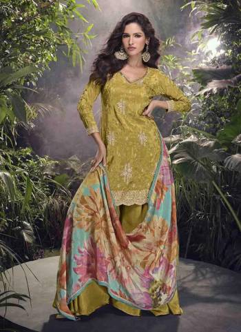  Looking These Party Wear Plazzo Suit in Fine Colored Pair With Bottom And Dupatta.These Top Are Shimmer And Dupatta Are Fabricated On Chinon Pair With Chinon Bottom.Its Beautified With Digital Printed With Designer Embroidery Work.