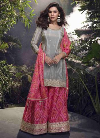  Looking These Party Wear Plazzo Suit in Fine Colored Pair With Bottom And Dupatta.These Top Are Shimmer And Dupatta Are Fabricated On Chinon Pair With Chinon Bottom.Its Beautified With Digital Printed With Designer Embroidery Work.