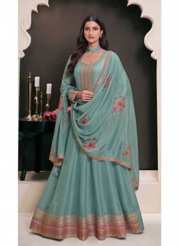 Attractive These Party Wear Anarkali Suit in Fine Colored Pair With Bottom And Dupatta.These Top Are Moonga Silk And Dupatta Are Fabricated On Georgette Pair With Santoon Bottom.Its Beautified With Designer Multy Thread Embroidery Work.