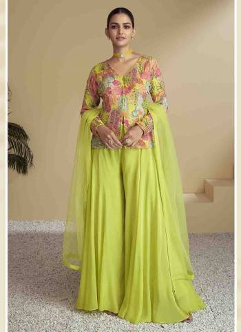 Attrective Looking These Plazzo Suit in Fine Colored Pair With Bottom And Dupatta.These Top And Bottom Are Fabricated On Chinon Pair With Net Dupatta.Its Beautified With Designer Printed With Hand Work.