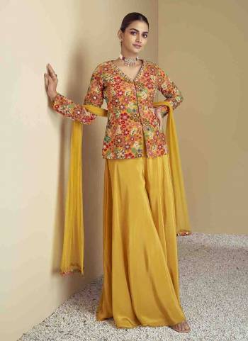 Attrective Looking These Plazzo Suit in Fine Colored Pair With Bottom And Dupatta.These Top And Bottom Are Fabricated On Chinon Pair With Net Dupatta.Its Beautified With Designer Printed With Hand Work.