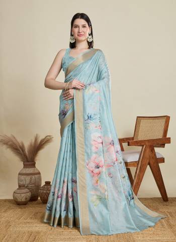 Looking This Party Wear Saree Paired With Blouse.This Saree And Blouse Are Cotton Based Fabric With Wevon Border,Butti Designer With Printed. Buy This Pretty Saree Now.