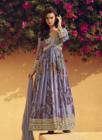 Garb These Party Wear Anarkali Suit in Fine Colored Pair With Dupatta.These Top Are Chinon And Dupatta Are Net And Pair With Santoon Inner.Its Beautified With Designer Printed With Embroidery Work.