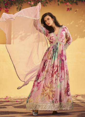 Garb These Party Wear Anarkali Suit in Fine Colored Pair With Dupatta.These Top Are Chinon And Dupatta Are Net And Pair With Santoon Inner.Its Beautified With Designer Printed With Embroidery Work.