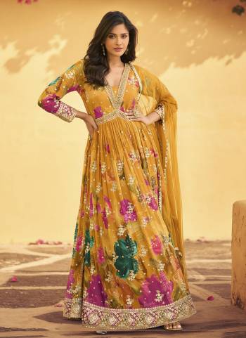Garb These Party Wear Anarkali Suit in Fine Colored Pair With Dupatta.These Top Are Chinon And Dupatta Are Net And Pair With Santoon Inner.Its Beautified With Designer Printed With Embroidery Work.