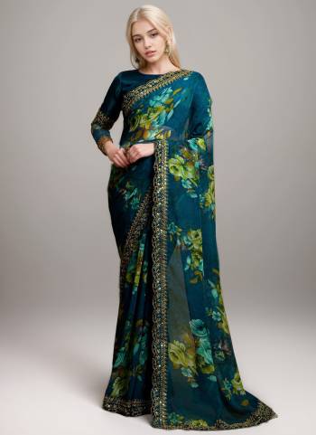 Looking These Party Wear Saree in Fine Colored.These Saree Are Georgette And Blouse is Banglori Fabricated.Its Beautified With Designer Printed With Embroidery Cut Work Lace.