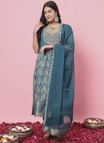 Garb These Beautiful Looking Readymade Suits With Dupatta.These Suit is Fabricated On Top Are Cotton Silk And Bottom Are Santoon And Nazmin Dupatta .Its Beautified With Wevon Designer With Embroidery Work,Printed.