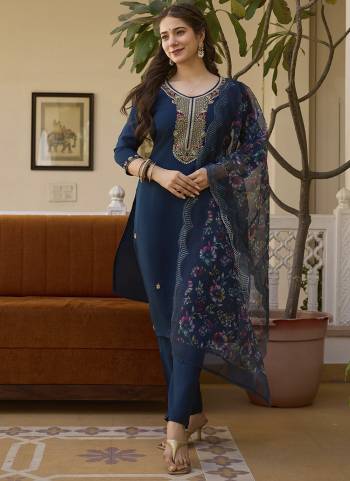 Garb These Beautiful Looking Readymade Suits.These Top Are Viscose Chanderi And Bottom Are Viscose Chanderi And Dupatta Tebby Silk Fabricated.Its Beautified With Designer Embroidery Work.
