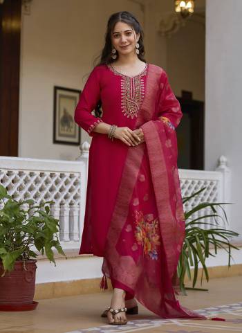 Garb These Beautiful Looking Readymade Suits.These Top Are Viscose Chanderi And Bottom Are Viscose Chanderi And Dupatta Tebby Silk Fabricated.Its Beautified With Designer Embroidery Work.